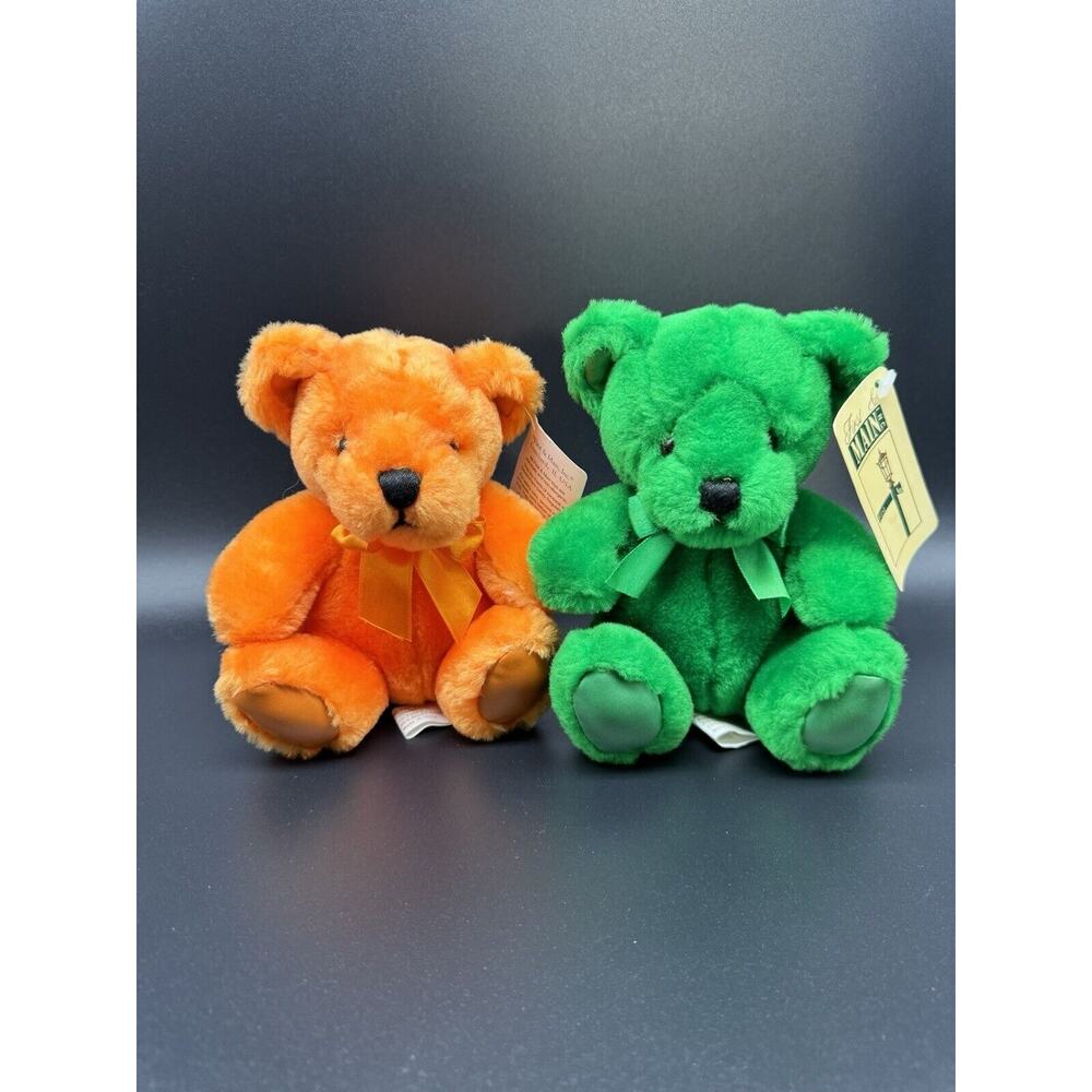 Set Of 2 First & Main Rainbow Bear Green & Orange 6” Plush Stuffed‎ Animal